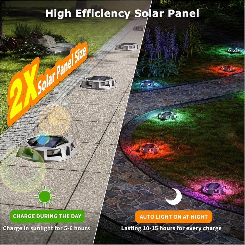 VIODAIM 4Pack Aluminum Alloy Solar Driveway Lights, IP68 Solar Deck Light Marine Dock Lights Outdoor Waterproof, Multi-color LED Driveway Markers for Walkway, Path Decor [12Modes - Strobe/RGB/Fix-color] - Image 4
